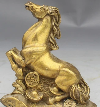 

---330+++10CM China Bronze Wealth Money YuanBao Coins Zodiac Year Horse Animal Statue