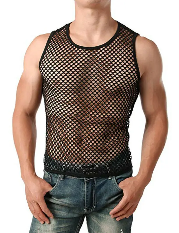 

Men Mesh Fishnet Tops Sports Sheer Slim Fit Muscle See Through Clubwear Sexy Underwear Breathable Sleeveless Tank Top Nightwear