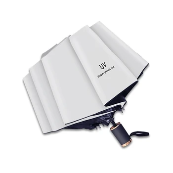 

UV Clear Umbrella Three Fold Thickened Black Glue Sunscreen Sun Umbrella Nine Plywood Parasol White