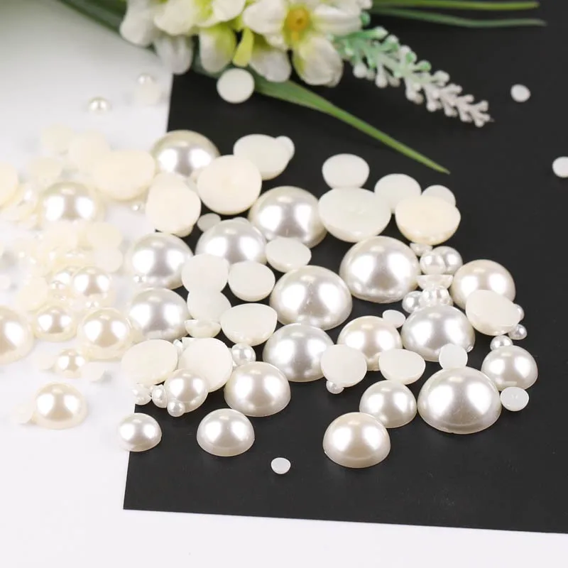 

2-14mm 100pcs White Ivory Flatback Half Round Pearl Beads ABS Resin Imitation Pearls DIY Crafts Decor Nail Art Jewelry Accessory