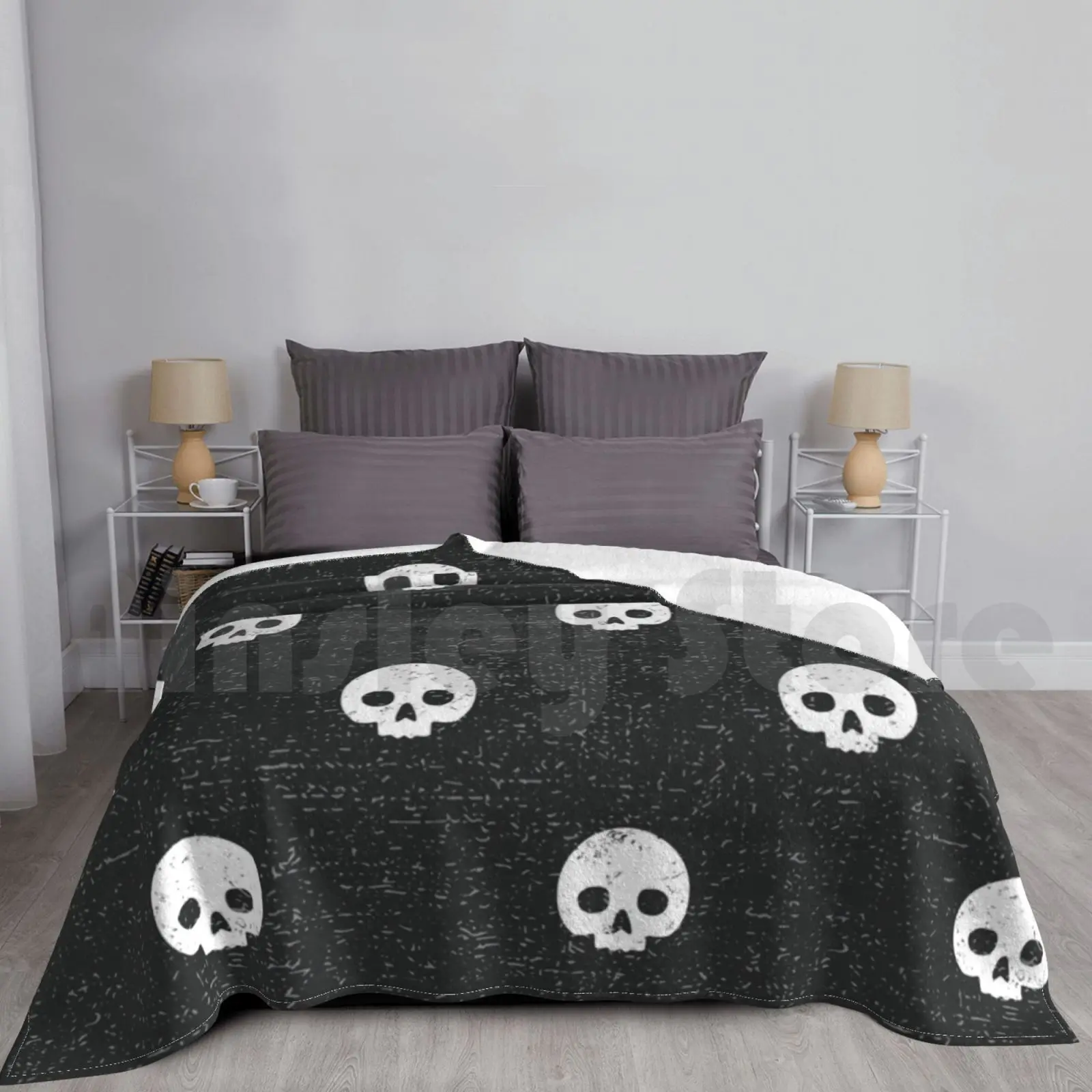 

Skull Dot Coal Blanket For Sofa Bed Travel Skull Dots Polkadot Halloween Skeleton Blackandwhite Bw Black Grey