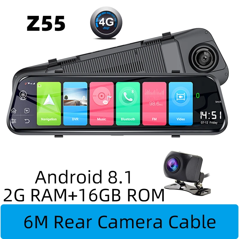 Z55-6M Cables 9,6 ''4G ADAS Android 8,1 2GB ram Автомобильный видеорегистратор 1080P с двумя объективами gps Wifi FM Bluetooth Авто регистратор зеркало заднего вида Z55 - Название цвета: Z55-6M Cables
