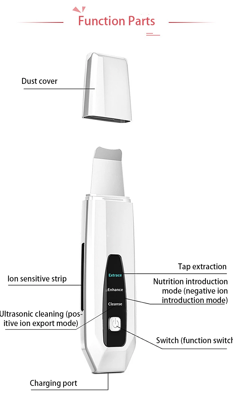 Ultrasonic Face Skin Cleaning Remover Blackhead Acne Pore Cleaning Exfoliating Facial Lifting Facial Scrubber Shovel Clean