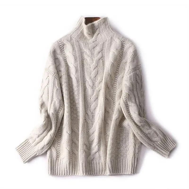 #^Special Price 2019 autumn and winter new half-high neck pullover sweater female thick loose twisted knit pullover women brand cashmere sweater #^Special Price 2019 autumn and winter new half-high neck pullover sweater female thick loose twisted knit pullover women brand cashmere sweater