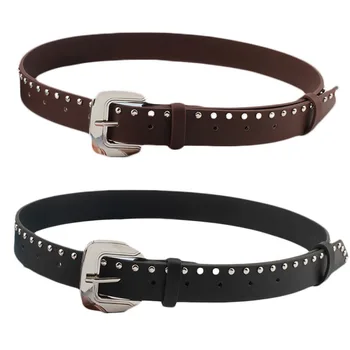 

Belt 2020 Fashion Ladies Square Rivet Stitching Metal Pin Buckle Popular Novelty Punk Square Ring Solid Color Belt Accessories