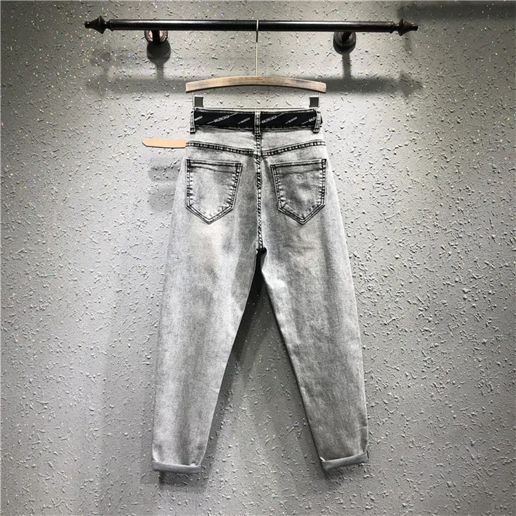 European Spring and Autumn New Patched Embroidered Letter Jeans Pants Loose Harem Trousers Female Students Denim Trousers