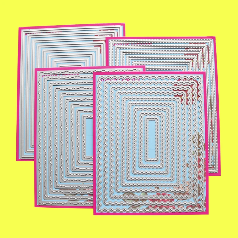 4-Set Cutting Dies A2 Rectangle Plain Scalloped Stitch & Torn edge