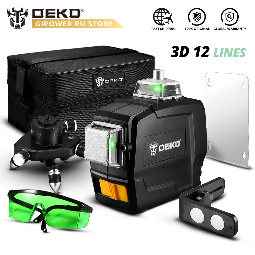 DEKO DC 12 линий 3D лазерный уровень самонивелирующийся 360 градусов горизонтальный и