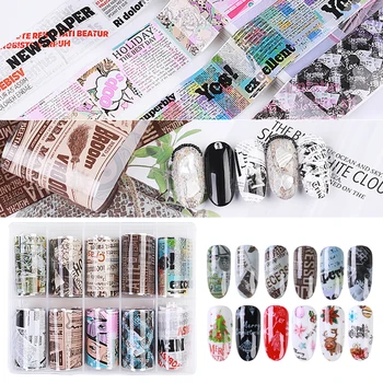 

5*50cm/roll 10pcs/box Holographic Nail Art Transfer Sticker Newspaper Letter Fashion Xmas Nail Art Transfer Foils Nail Art Decal
