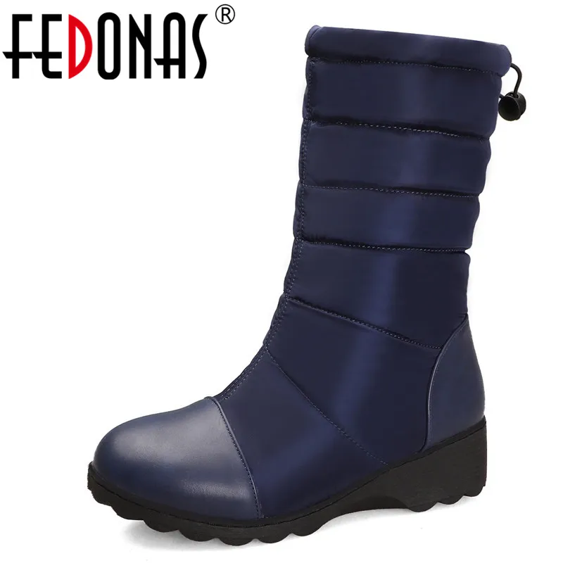 

FEDONAS Winter Warm Female Big Size Wedges Zipper Snow Boots Basic Casual Office Shoes Woman New Women Down Mid-Calf Boots