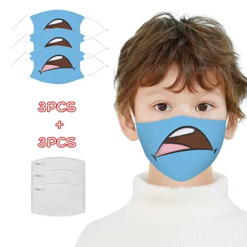 

Funny Printed Children Masks Summer Fashion Thin Protection Washable Mask Dustproof Big Mouth mascarillas Protective Masks