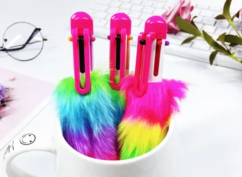 

2Pcs Colorful Multicolor Ball Pen Cute Creative Imitation Plush Multicolor Six Color Press Ballpoint Pen