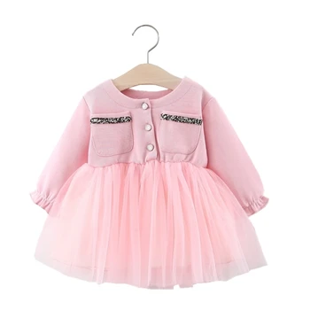 

Infant Clothing For Baby Girl Mesh Patchwork Princess Gown Dress Newborn Long Sleeve Cotton Casual Christening Birthday Dresses