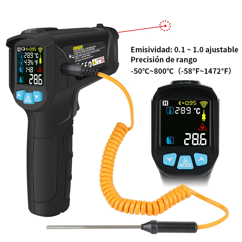 MESTEK-50-800 Degree Digital Infrared Thermometer Humidity Meter Thermometro Hygrometer Temperature Laser Gun Pyrometer