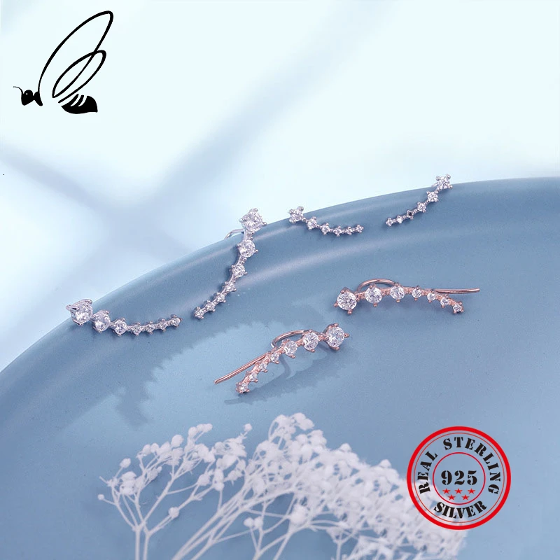 

Real 925 Sterling Silver Stud Earing Platinum Color Zircon Korean Minimalist Earrings For Accesorio Women Mujer Jewellery Aretes