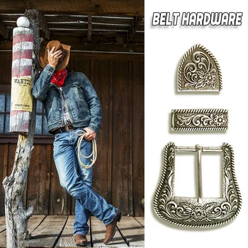 

Western Retro Floral Engraved Antique Belt Buckle Set 3pcs Fits 38mm Belt Decor NIN668
