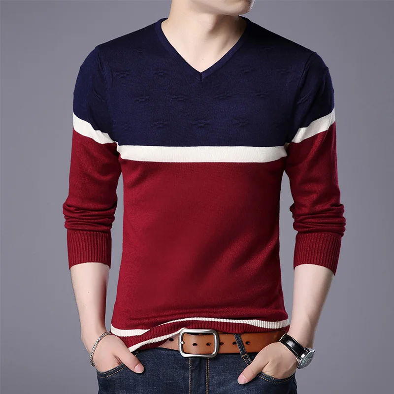 AIRGRACIAS 2019 New Brand Sweater Men Pullovers patchwork color Slim Fit Knitred Woolen Autumn Slim Style Casual Men Clothes