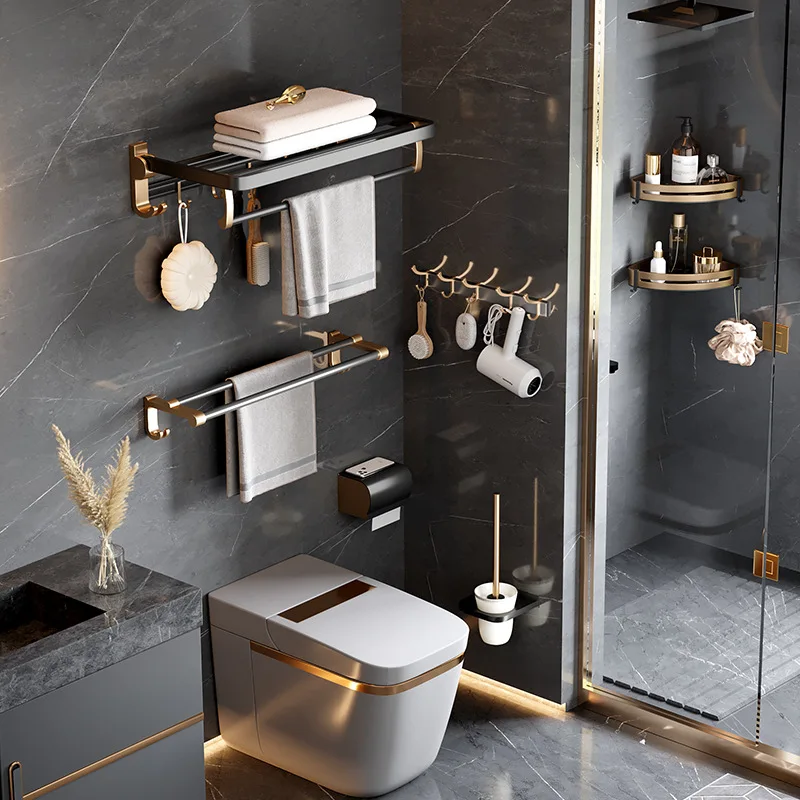 Sammenhængende lugt Match Black Gold Bathroom Accessories Sets | Black Gold Bathroom Hardware - Luxury  Bathroom - Aliexpress