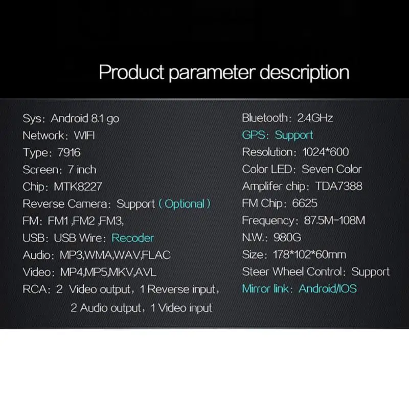 7916 7 дюймов Сенсорный экран Android 8,1 автомобильный стерео gps BT WI-FI FM MP5 плеер Bluetooth Android Apple Универсальный Автомобильный Электронный