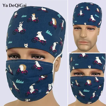 

Unisex Beauty salon hats Cotton pharmacy hat printing hospital nurse cap women adjustable Dentistry surgical caps mask wholesale