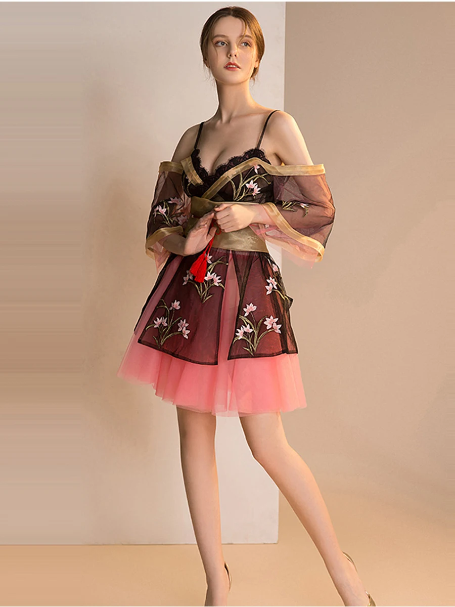 Skyyue, коктейльное платье,, v-образный вырез, кружево, Vestidos De Gala, полный рукав, цветок, женские платья для вечеринок, слинг, открытая спина, коктейльное платье, H074