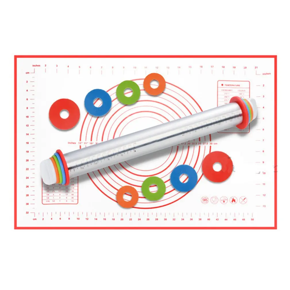 Кухня 17 дюймов Регулируемая нержавеющая сталь Скалка с тестовой мат тесто ролик с 4 съемные регулируемые кольца толщины