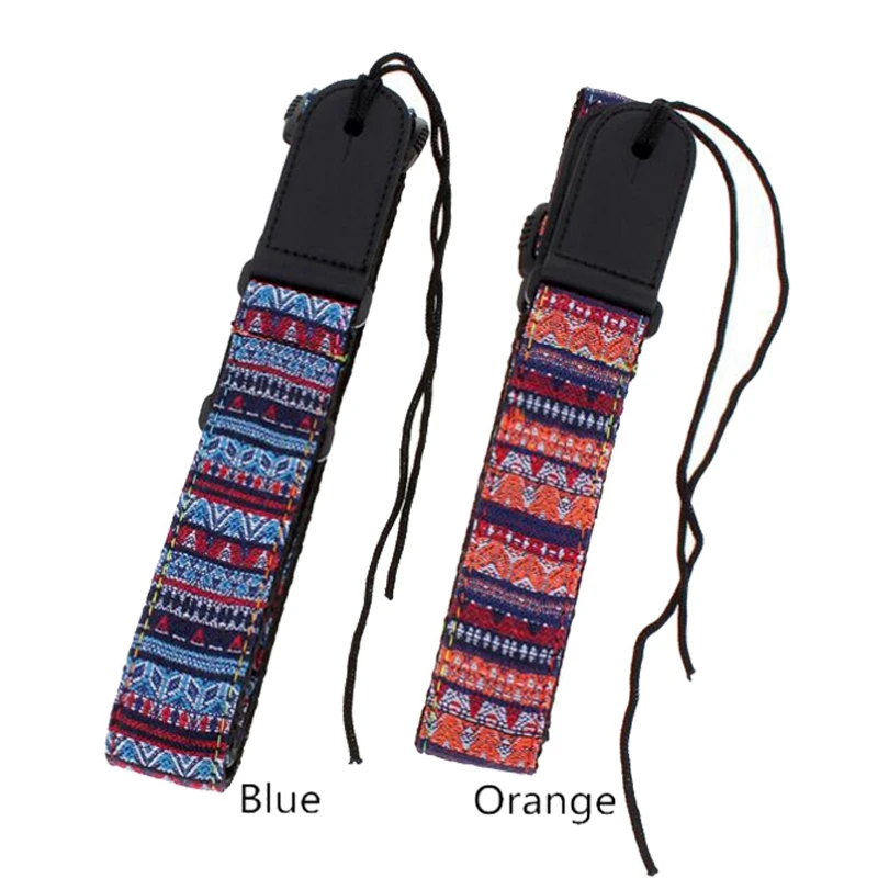 

2Pcs Adjustable 75-130cm Ukulele Guitar Strap Cotton Leather Sling Belt Buckle with Tail Nail (Orange&Blue)