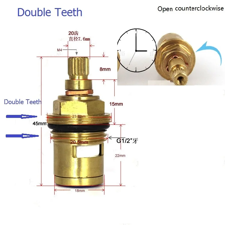 MTTUZK Faucet Replacement 45mm Brass 1/4 Turn G1/2" Ceramic Disc Cartridge Hot or Cold Tap Valve Faucet Spool