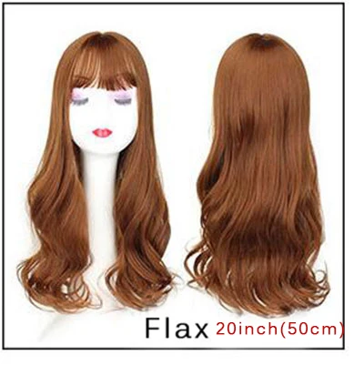 Натуральные волнистые женские синтетические волосы Топпер светильник цельное наращивание волос с челкой высокотемпературные волокна клип-в шиньоны - Цвет: FLAX 20INCH
