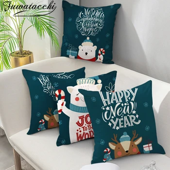 

Fuwatacchi Christmas Cushion Cover Green Throw Pillow Cover Decorative Square Short Plush Winter Pillowcase for Sofa Car Cushion