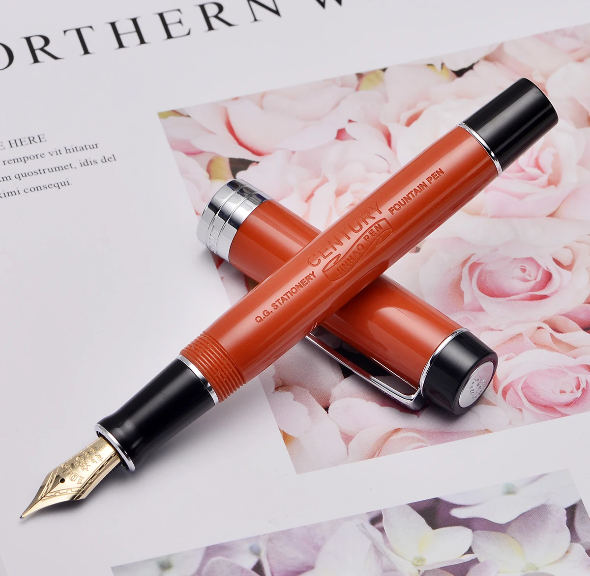Перьевая ручка Jinhao 100 14 к Золотая каучуковая перьевая с красным логотипом и