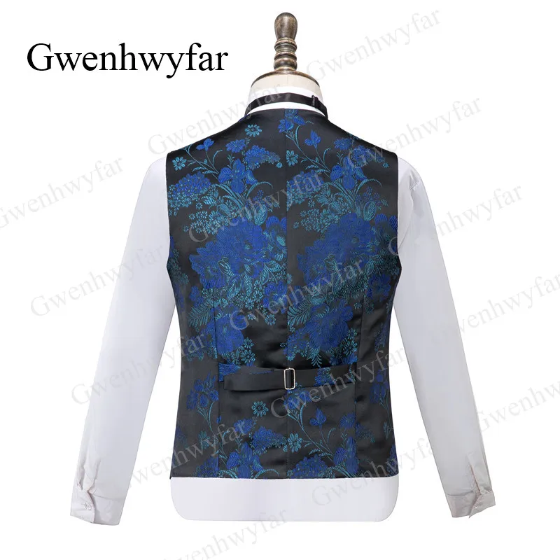 Description Picture 5 of itemGwenhwyfar Star Green Pattern Fabric Men Suits 2022 Tailor-made Groomsmen Best Man Tuxedos Suit with Gold Loquat Flower 3 Pieces
