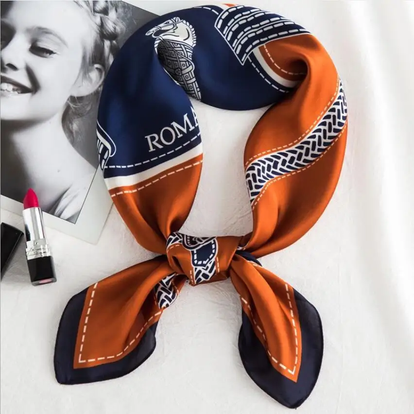 

70*70cm Women Animal Print Square Scarf Girls Horse Printed Neck Scarf Silk Satin Neckwear Handkerchief Summer Foulard