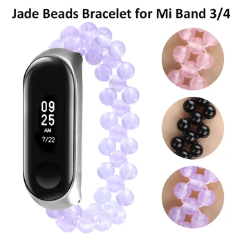 

Purple Jade Beaded Bracelet for Xiaomi Band 4 3 Wristband Handmade Watch Straps with Elastic Stretch xiomi correa pulsera woman