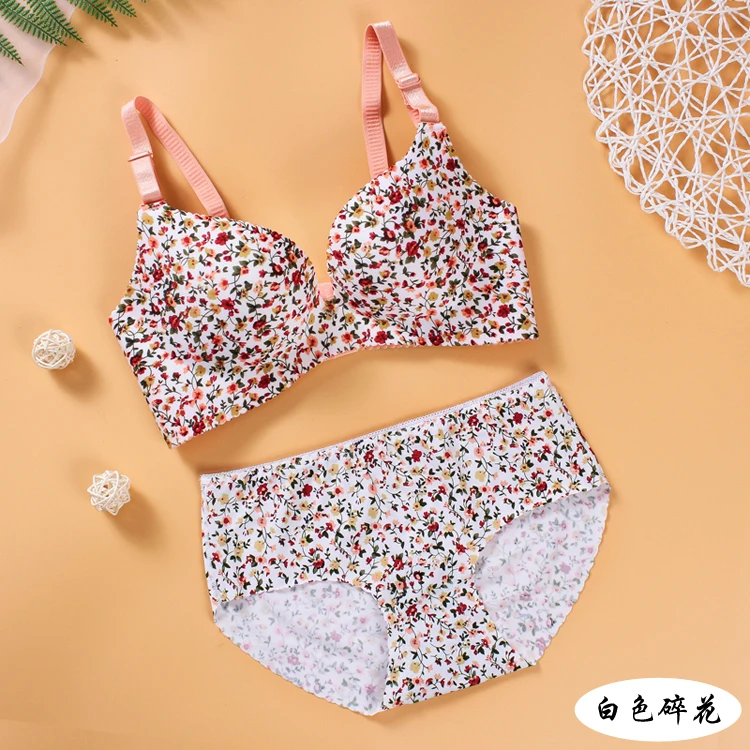 White Floral Strap Комплект бюстгальтера без косточек для женщин, комплект нижнего белья, цельное нижнее белье, бесшовный бюстгальтер, бюстгальтер для девушек, сексуальный пуш-ап комплект бюстгальтера и трусиков - Цвет: White Floral Strap