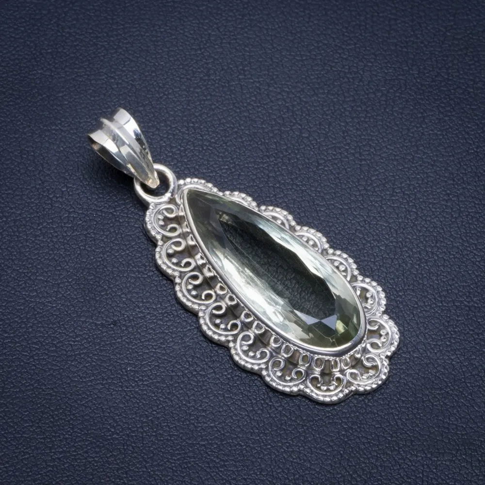 

Natural Green Amethyst Handmade Unique 925 Sterling Silver Pendant 1.75" B3063