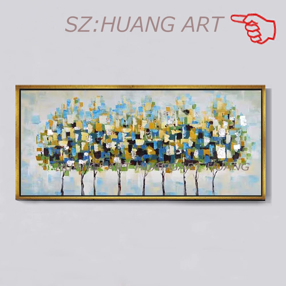 Abstract Texture Hand-painted Green Tree Oil Painting Canvas Wall Picture Art Newest Landscape Paintings For Living Room | Дом и сад