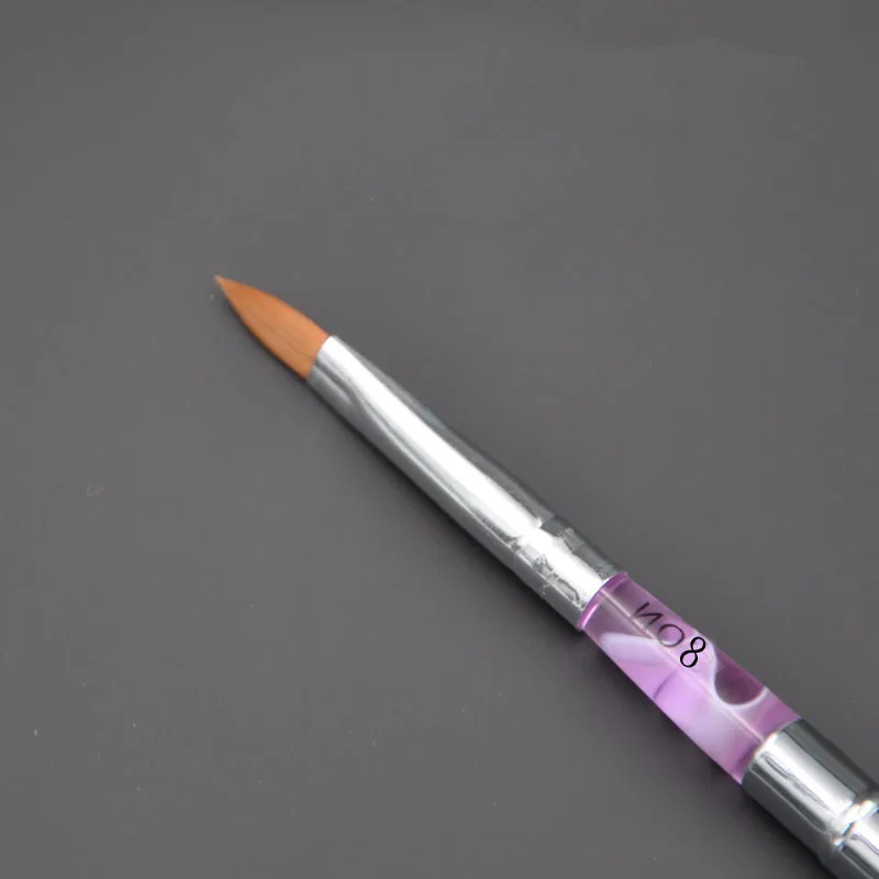 Hot Sale 1pc Five Models Optional Purple+Silver Handle Pure Animal Hair Nail Art Pen Pedicure Tool Acrylic Nail Brushes 2