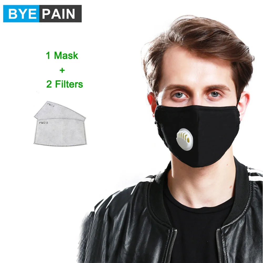 

1Pcs Fashion Respirator Mask With Breathing Valve Washable Cotton Activated Carbon Filter PM2.5 Mouth Masks