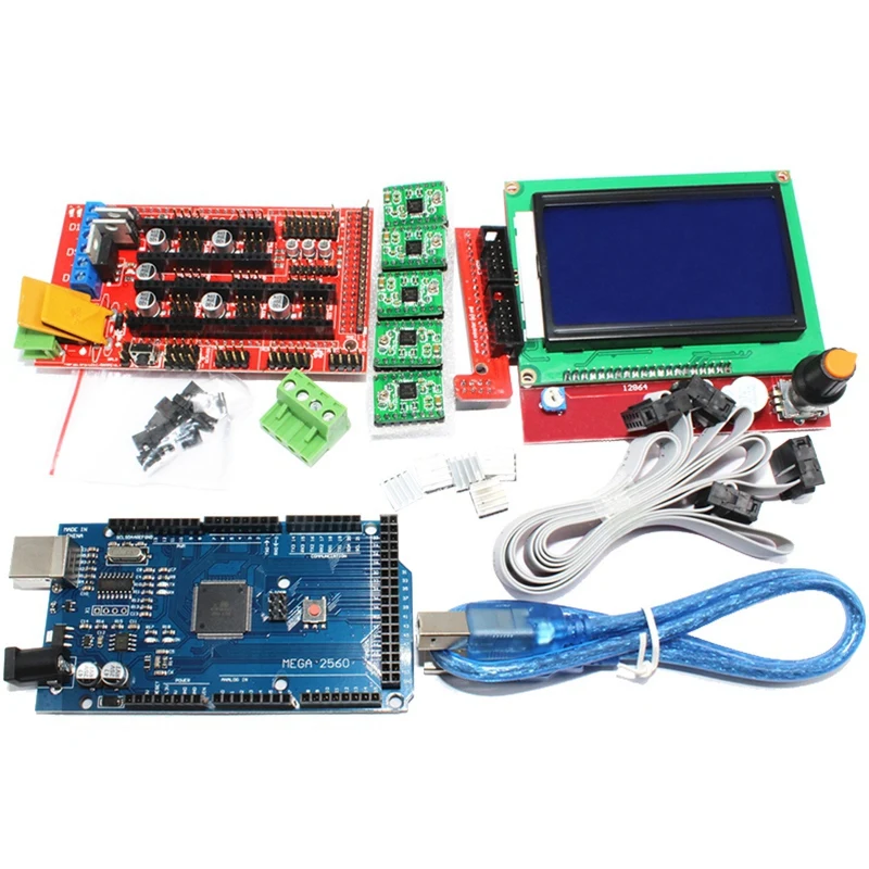 

1Pcs Mega 2560 R3 Ch340 + 1Pcs Ramps 1.4 Controller + 5Pcs A4988 Stepper Driver Module +1Pcs 12864 Controller For 3D Printer Kit