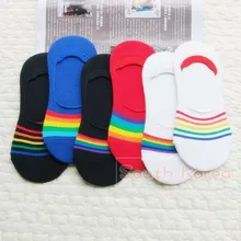 Однотонные полосатые носки с принтом; женские хлопковые носки в радужную полоску; сезон весна-лето; милые забавные носки в консервативном стиле; невидимые нескользящие носки
