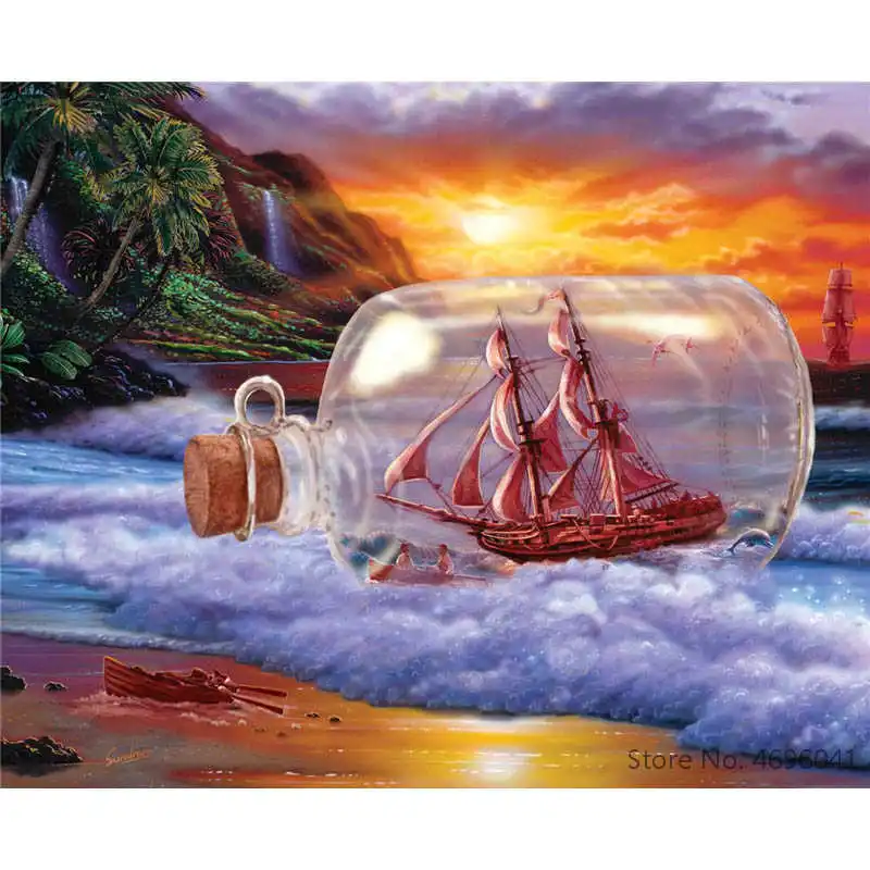 Painting By Numbers Frameworks Coloring By Numbers Home Decor Pictures Landscape Ship Boat Decorations RSB8446
