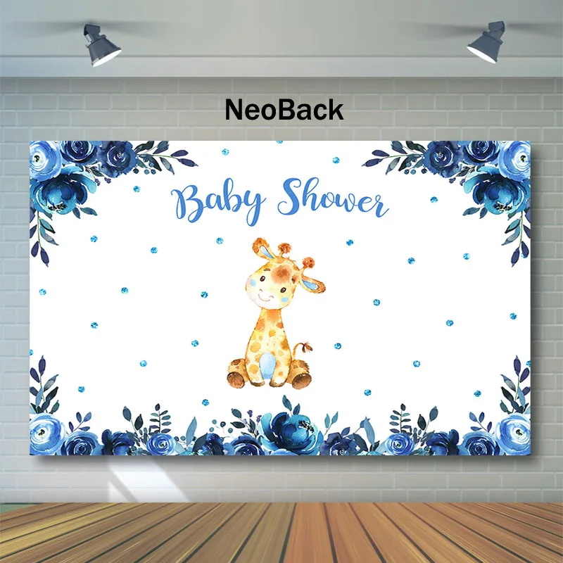 Mocsicka Baby Shower Backdrop Cute Animal Background for Photo Blue Watercolor Flower | Электроника