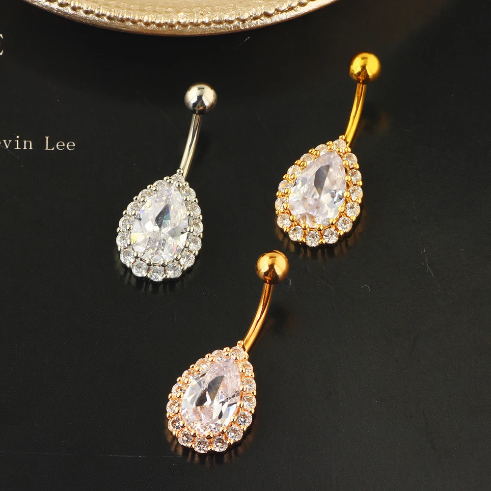 JUNLOWPY 14G Stainless Steel Belly Button Rings for Women Girls Navel Rings CZ Body Piercing