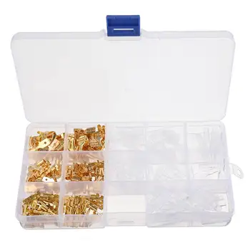 

270pcs 2.8/4.8/6.3mm Golden Bare End Plug Spring Cold-Press Insulated Terminal Block Wire&Cable Connector Spade Terminal Kit Box