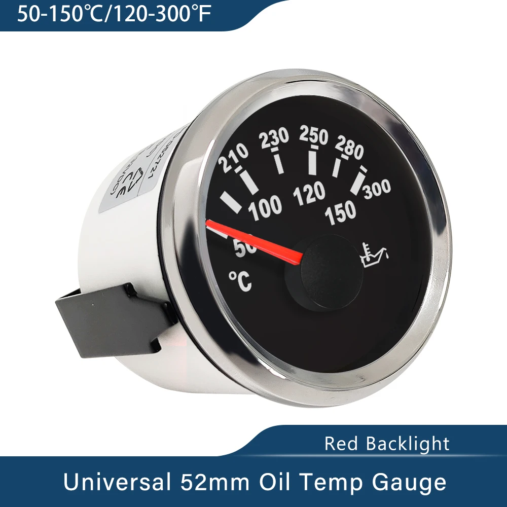 

Waterproof 52mm 2" Universal Engine Oil Temp Gauge Temperature Meter 50-150 Celsius 9-32V with Red Backlight for Car Boat Yacht