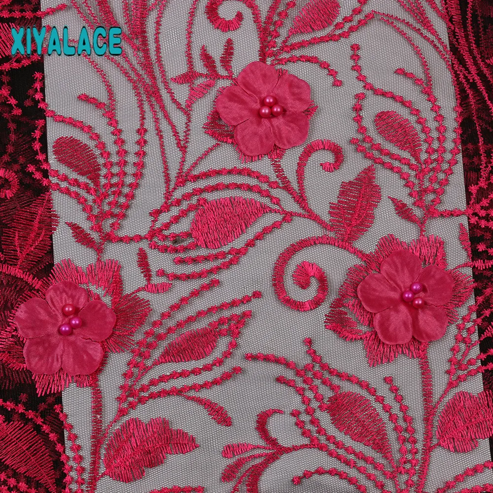 3D Laces High Quality, Beaded Nigerian Lace Fabric, Embroidery French Tulle Lace with Stones for Bridal YA2500B-4