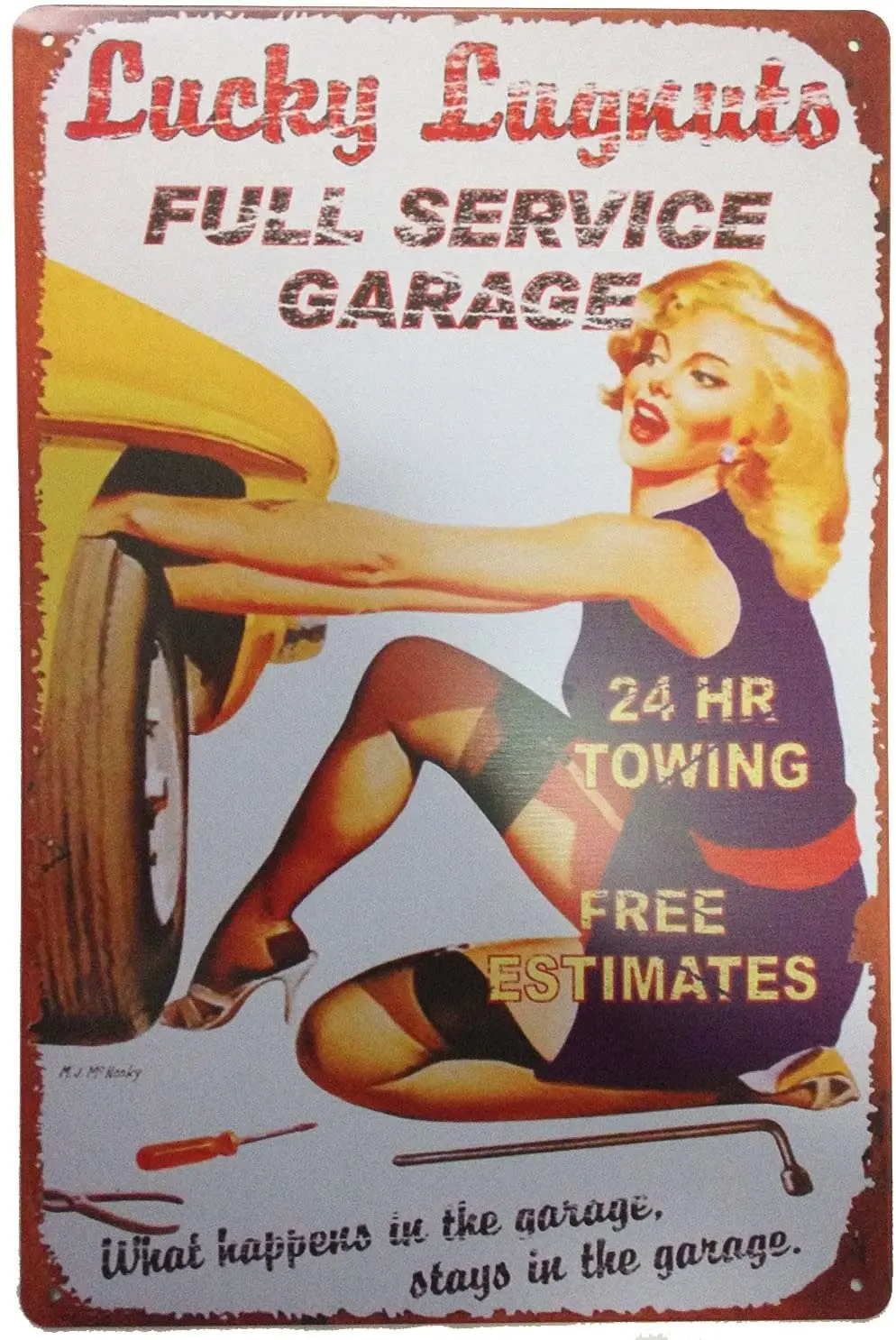 

Lucky luykuts garage service Tin Sign Wall vintage metal bar poster 12 "x 8"