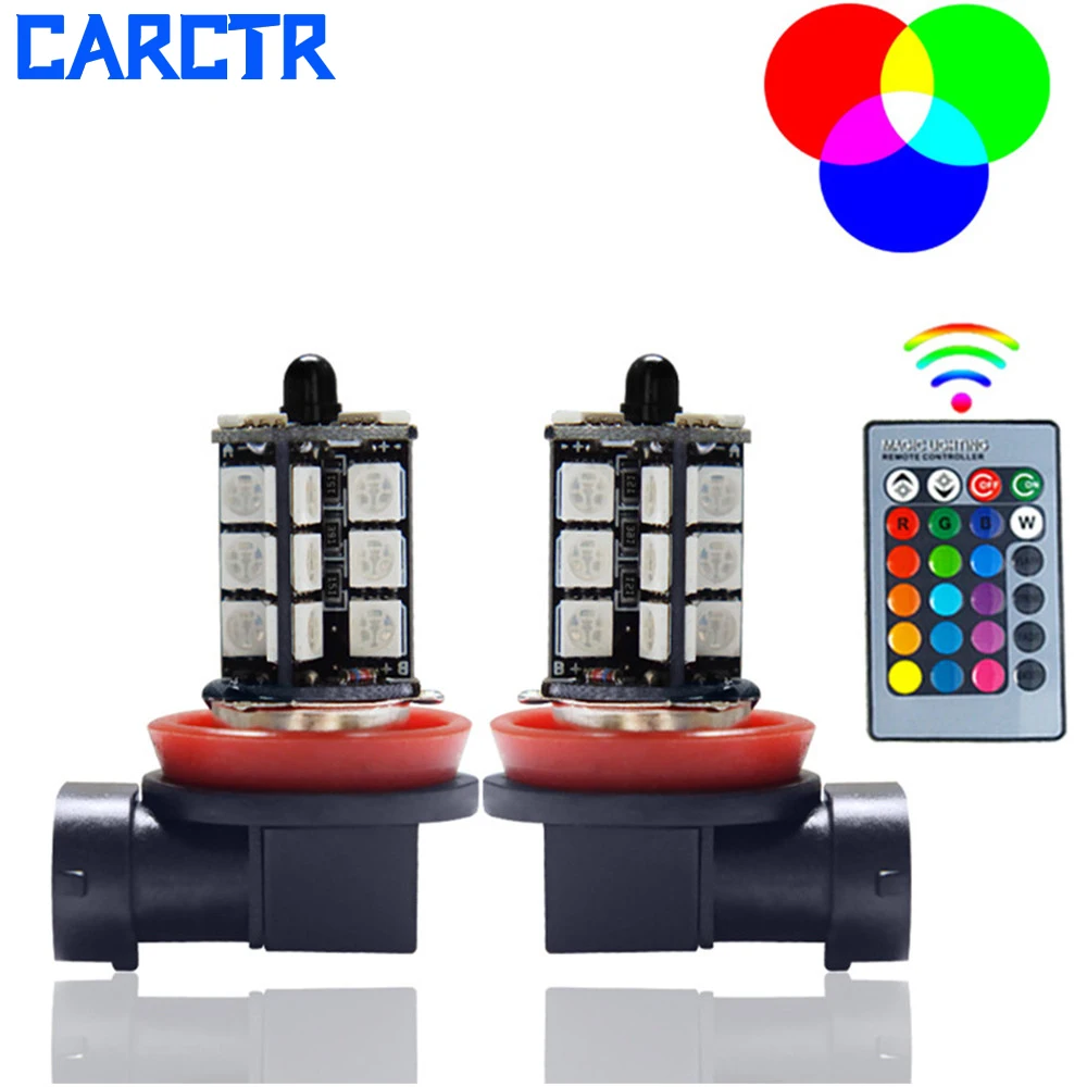 

Car LED Fog Light RGB Remote Control Wireless Colorful Flash H7 9005 9006 H4 H3 880 881 27SMD Modified Light Fog Lamps 1 Set