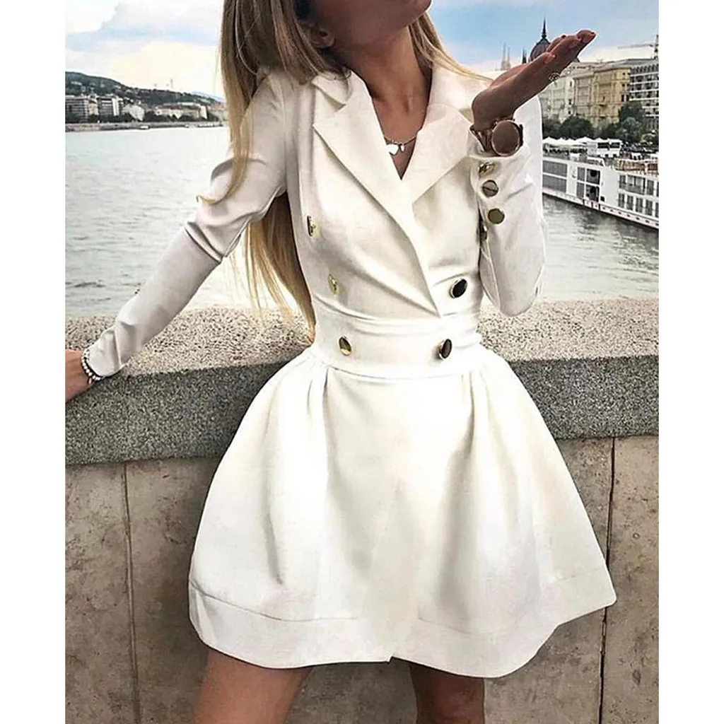 

Women blazer dress Plus Size Blazer Long Sleeve Pockets button white dresses Ladies Office work Wear Modern Lady Elegant clothes
